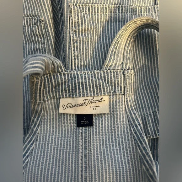 NWT Universal Thread Blue & White Pinstripe Stretchy Overalls Size 2 - Picture 6 of 8